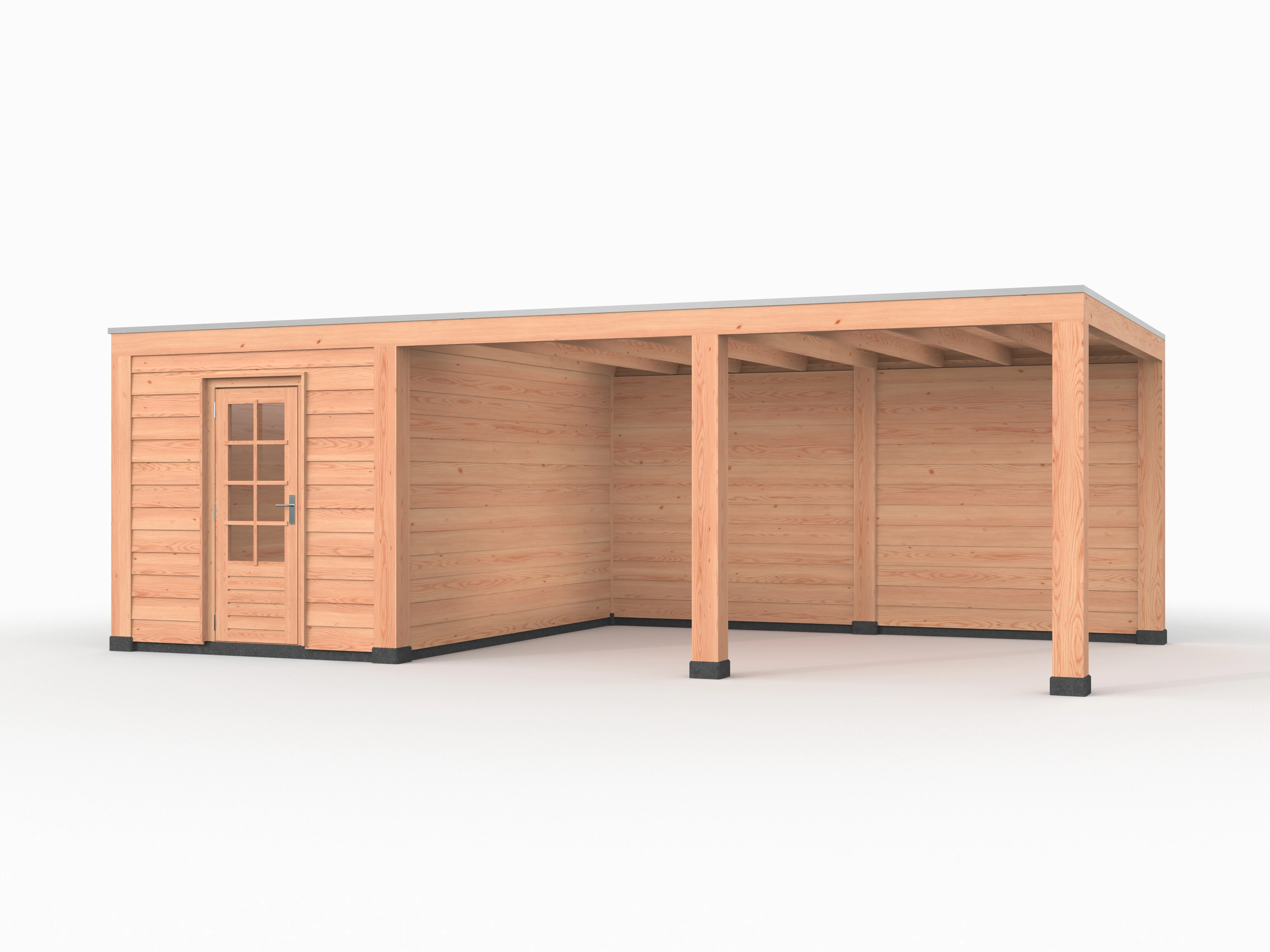 Douglas overkapping, 750 x 400, met schuur en achterwand, Westwood Modern - Afbeelding 1